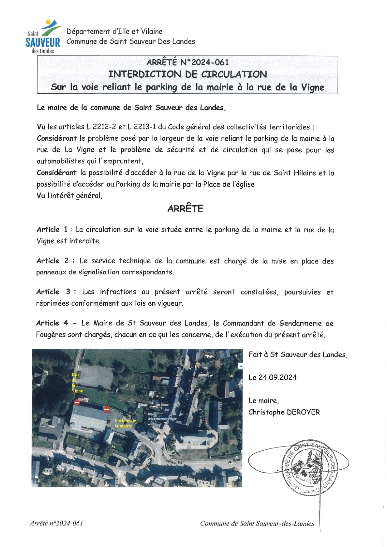 ARR2024 061 INTERDICTION CIRCULATION VOIE ENTRE PARKING MAIRIE ET R DE LA VIGNE_page-0001